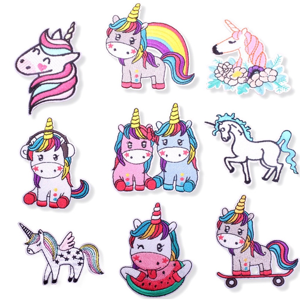 50 MẪU miếng DÁN ỦI quần áo bé GÁI mẫu giáo STICKER THÊU CAO CẤP CÓ SẴN KEO ỦI hình NGỰA PONY HEO PEPPA UNICORN