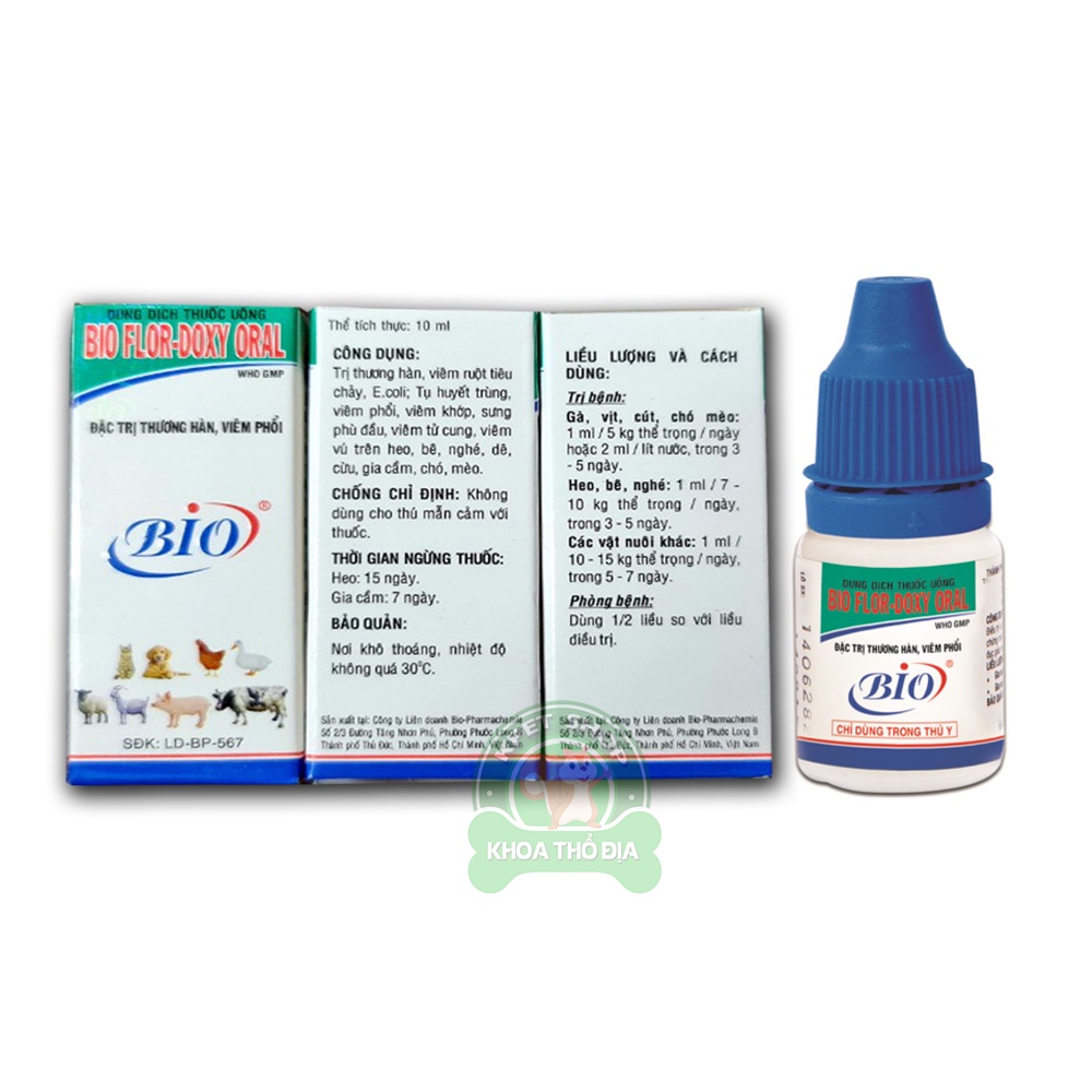 BIO FLOR DOXY ORAL - thương hàn, tiêu chảy, viêm phổi trên thú nuôi