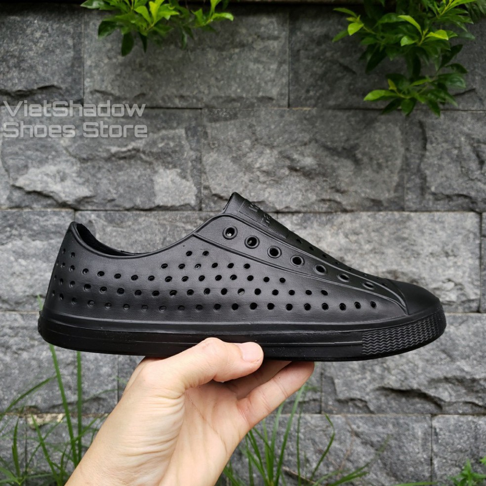 YDGD Giày nhựa đi mưa nam nữ - Chất liệu nhựa xốp siêu nhẹ, không thấm nước - Màu đen full và đen viền trắng 25 YC35