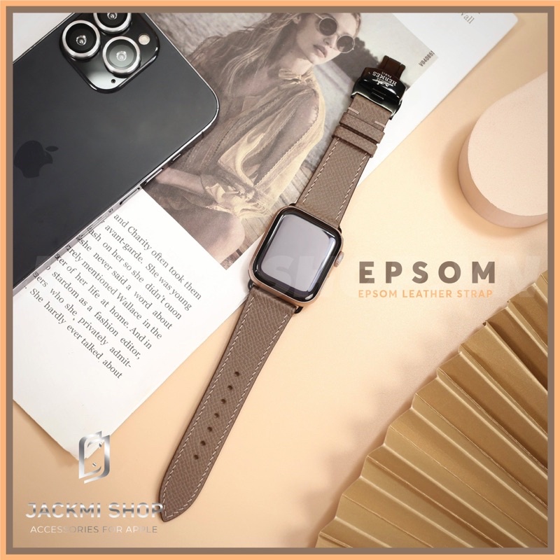 [BẢO HÀNH 1 NĂM] Dây Da EPSOM may tay thủ công màu Nâu Tây khóa Bướm cho Apple Watch series 1/2/3/4/5/6/7