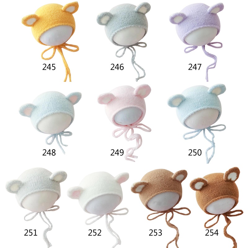 Mũ Beanie Đan Len Đính Tai Dễ Thương Dùng Làm Đạo Cụ Chụp Ảnh Cho Bé Sơ Sinh