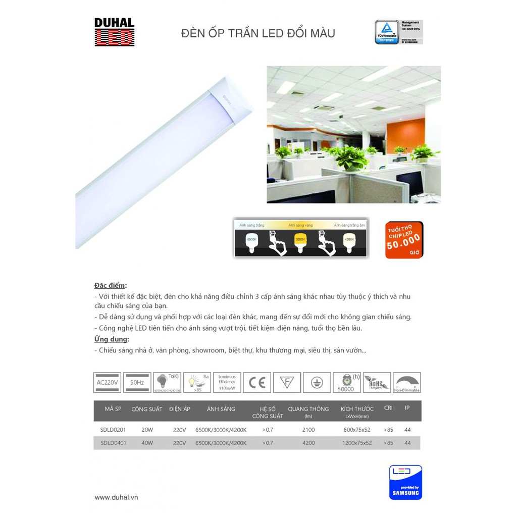 ĐÈN ỐP TRẦN LED ĐỔI MÀU CHỤP MICA DUHAL 40W - 1M2 (KDLD0401)