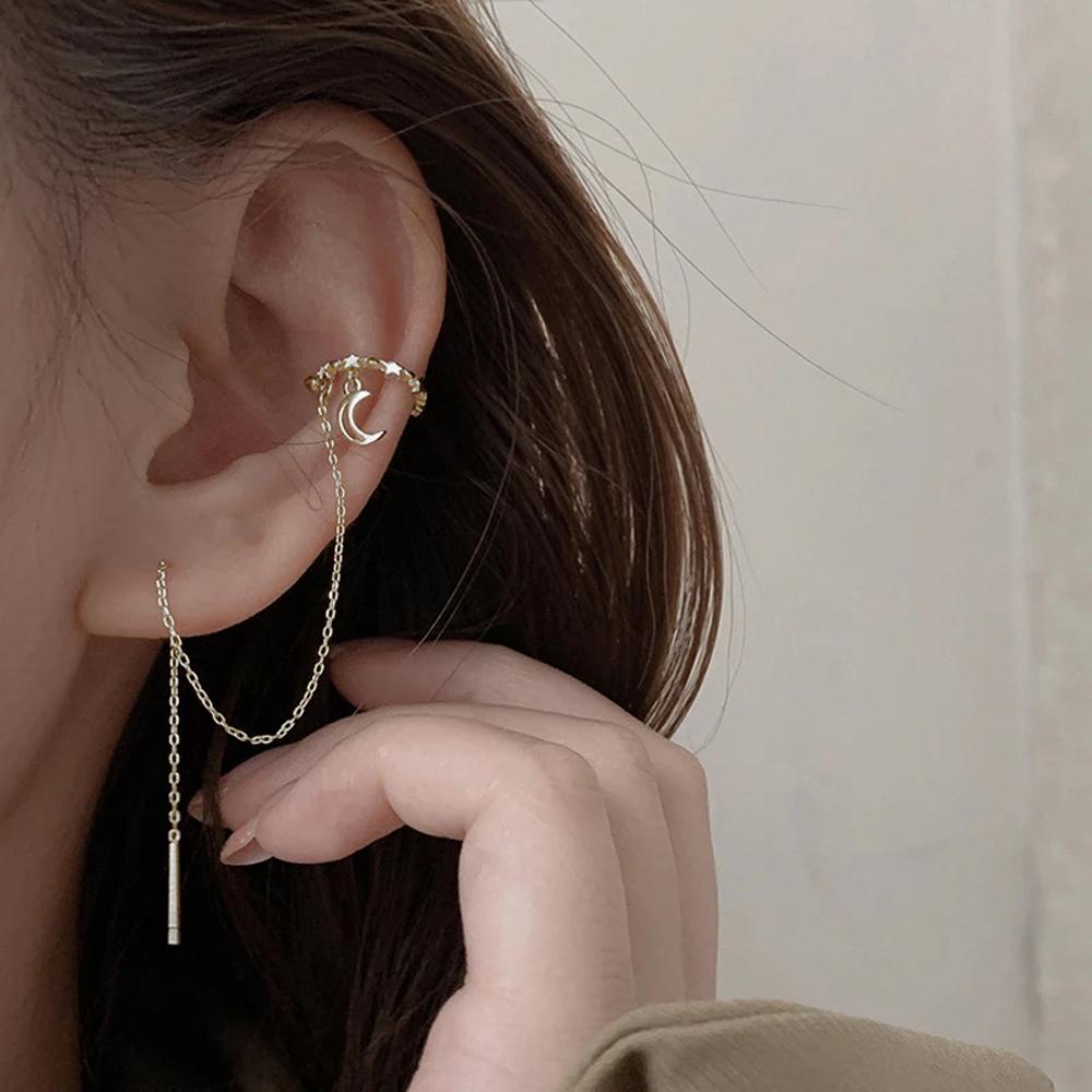 FORBETTER Bông Tai Hình Ngôi Sao / Mặt Trăng Thời Trang Cho Nữ