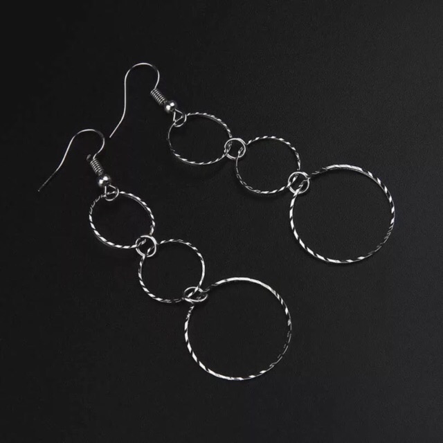 Bông tai bạc bộ ba vòng tròn dáng dài A2107