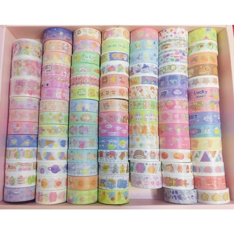 | Lẻ 1c Ngẫu Nhiên| Washi Tape Hình Gấu Thỏ Cô Bé Dễ Thương, chiết từ hộp 60 washi Corgi Town