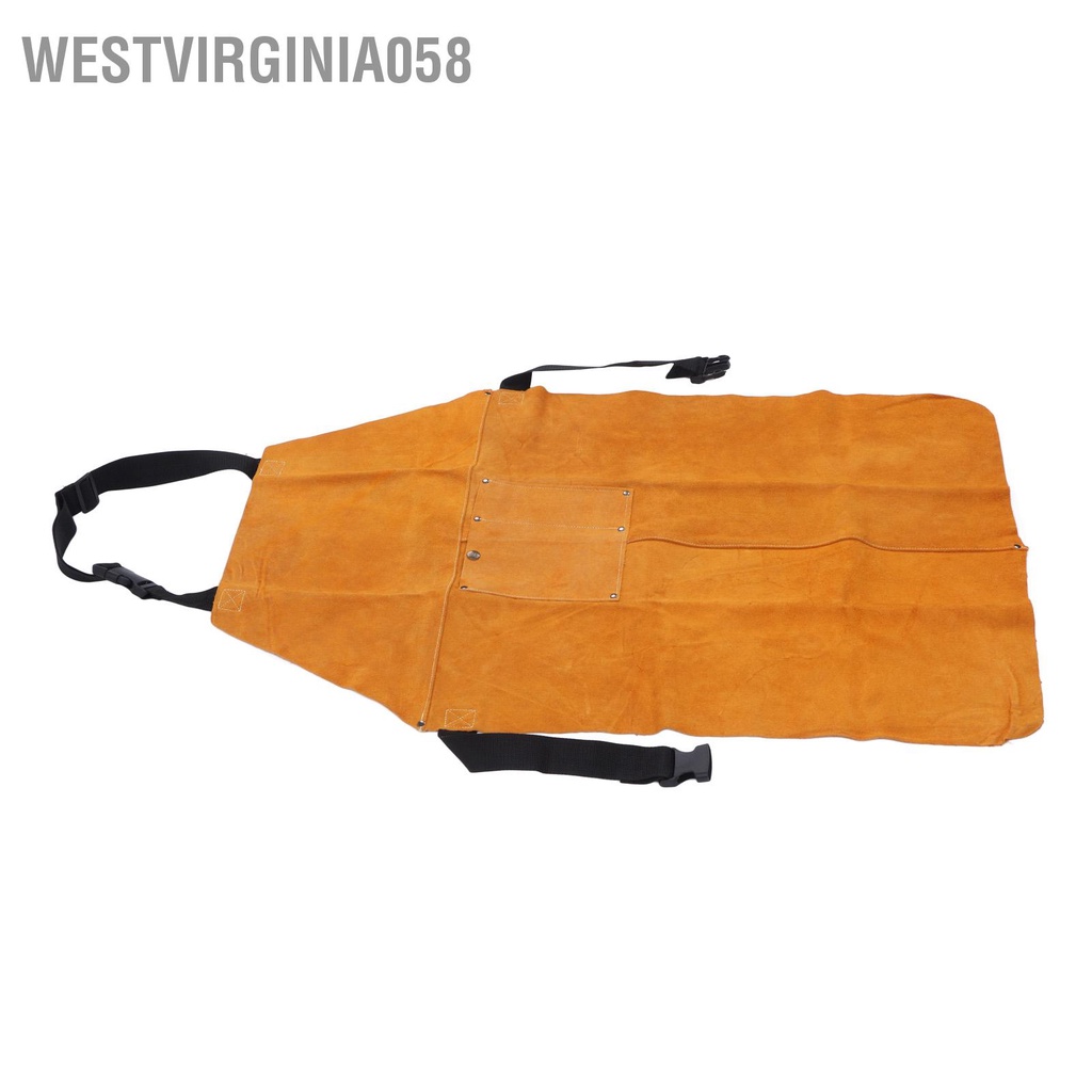 Westvirginia058 Hàn Tạp dề bảo hộ Chống cháy mài mòn Điều chỉnh dây đeo bằng da Quần áo lao động có túi