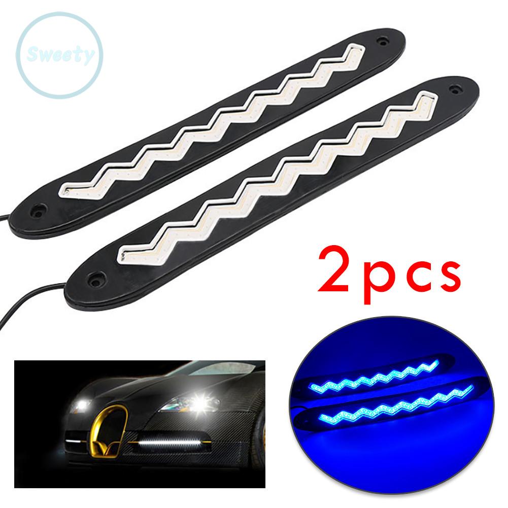 2x Car LED DRL Blue Daytime Running Light Strip Side Marker Plate Fog Lamp