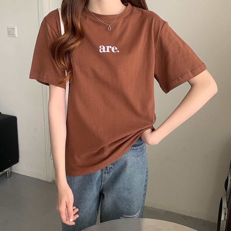 SUXI Áo Thun Nữ Ngắn Tay In Chữ Đơn Giản