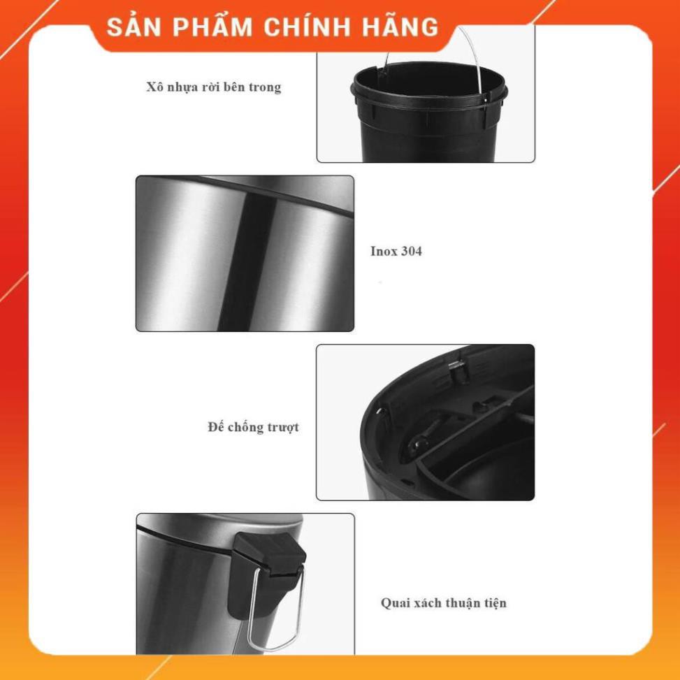 [Chính hãng-Lỗi 1 đổi 1] Thùng rác tròn inox đạp chân Vinamop cao cấp (Bảo hành 6 tháng