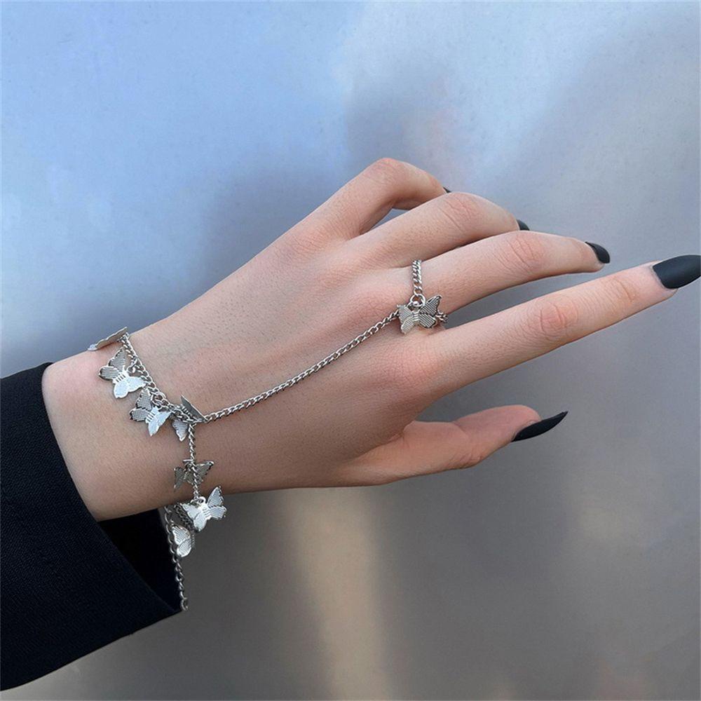 BEAUTY Nhẫn Hình Bướm Phối Dây Xích Tua Rua Phong Cách Hip Hop Gothic Thời Trang