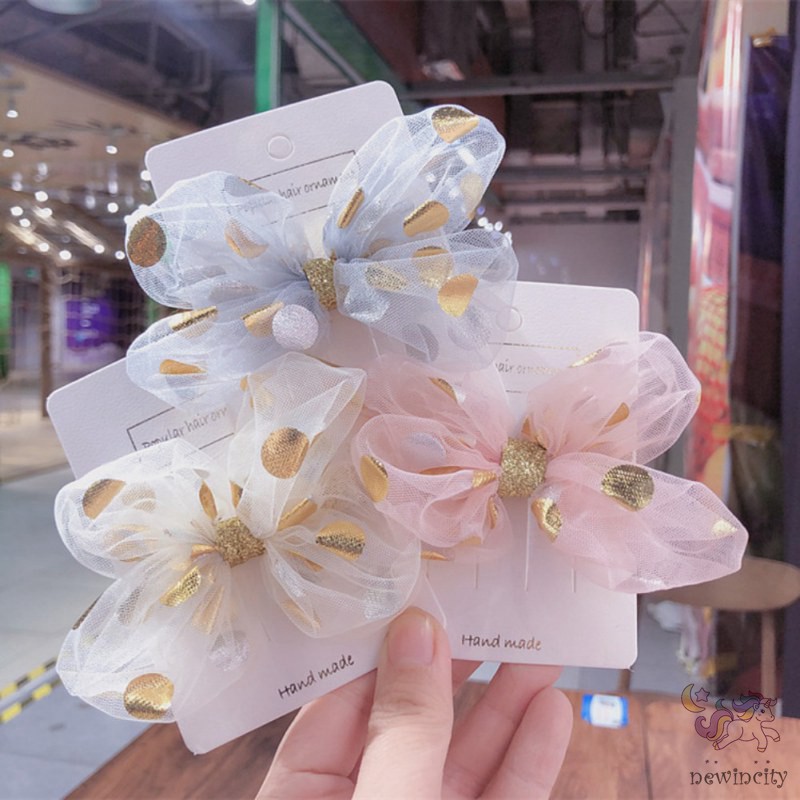 Kẹp Tóc Hình Nơ Lưới Phong Cách Hàn Quốc Cho Bé Gái