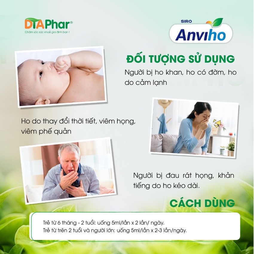 Siro uống Anviho DTAPhar giảm ho cho mẹ bầu và trẻ sơ sinh Chai 100ml