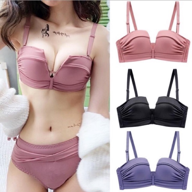 Bộ đồ lót, bộ quần áo lót nữ đúc xẻ sâu tạo khe không gọng nâng ngực hoàn hảo