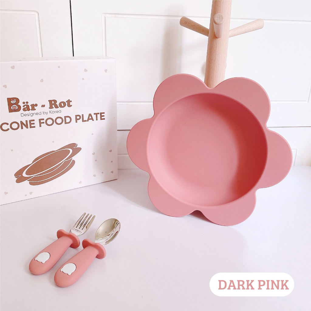 Đĩa Ăn Dặm Silicon Cho Bé Hình Gấu Hình Hoa Chính Hãng Bar-rot Có Đế Hít Chống Đổ An Toàn SILICON FOOD PLATE