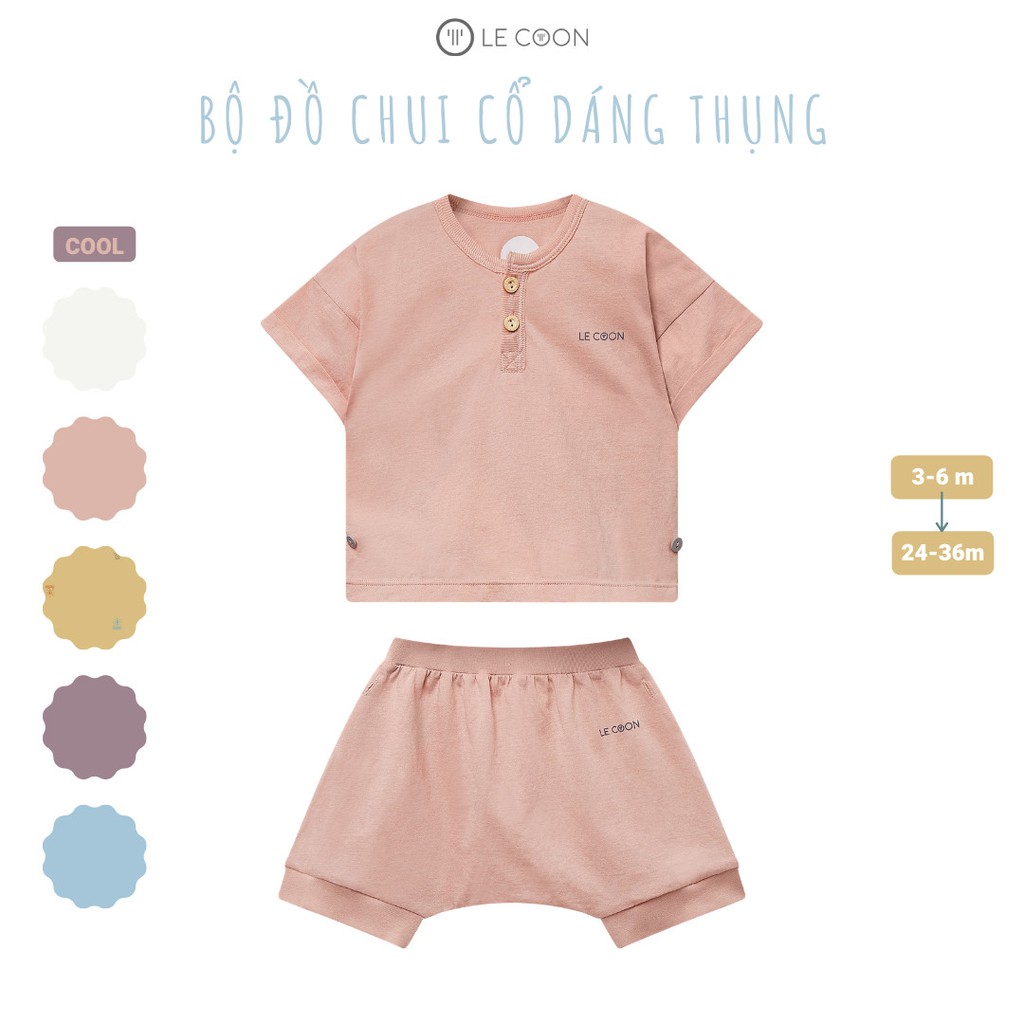 LE COON-  Bộ quần áo trẻ em Lecoon cộc tay chui cổ dáng thụng cotton 100% LC0656