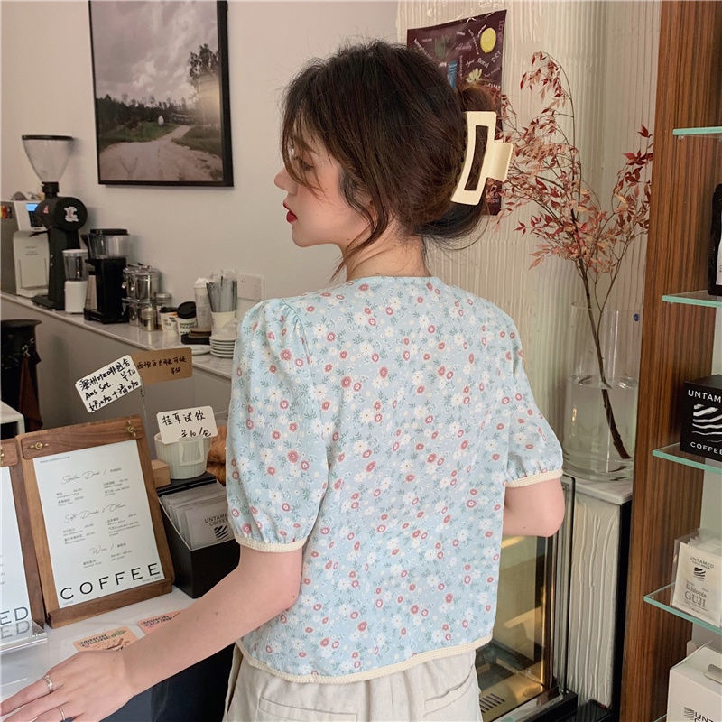 Áo Sơ Mi Ngắn Tay Phồng In Họa Tiết Hoa Nhỏ Thời Trang Mùa Hè Hàng Mới Dành Cho Bạn