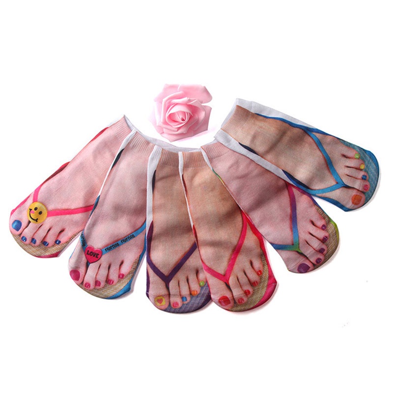 AOFEIQIKE  1 Đôi Tất Chân Xỏ Ngón In Hình 3D Vui Nhộn Cho Nữ