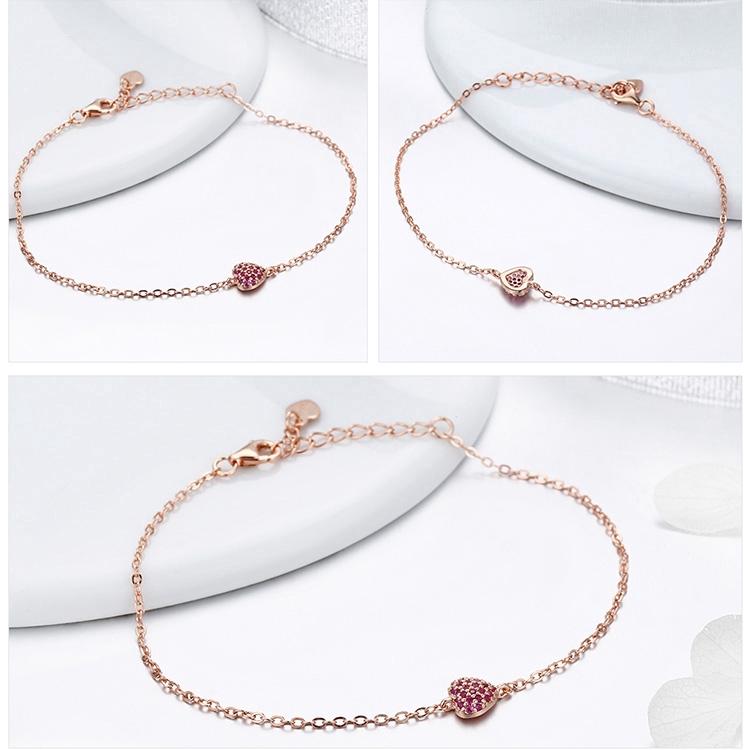 Vòng tay Bamoer mặt dây hình trái tim màu vàng hồng thời trang xinh xắn