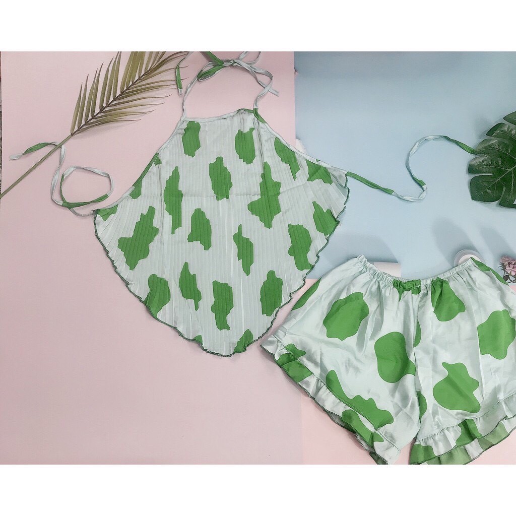 bộ mặc nhà lụa, Bộ yếm sexy, yếm dập ly cột nơ lưng mẫu bò sữa chất lụa latin , yếm ngủ xinh | BigBuy360 - bigbuy360.vn