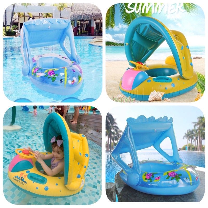 Phao bơi xỏ chân hình ô tô, có mái che, có tay cầm, có nhạc chip chip