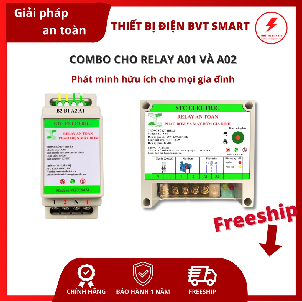 FREESHIP Combo relay an toàn cho phao điện A01 và A02 chống tràn, chống cạn cho bể chứa công suất 2000W và 1500W