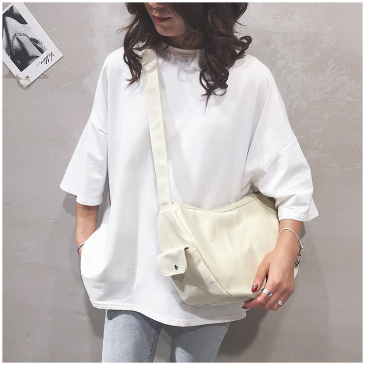 Túi tote hộp bên sẵn kho đen trắng - Túi tote đep chéo unisex vải canvas nhiều ngăn đựng sách vở cực ngầu T18