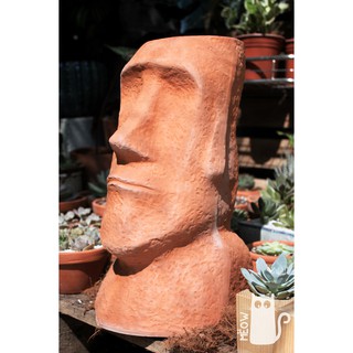 Chậu đất nung tượng Moai đỏ | Chậu trồng cây, sen đá, xương rồng