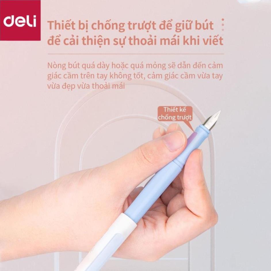 Bút máy Deli A932 kèm ống mực xanh cao cấp Deli - màu macaron - có hộp đựng bút đẹp - A932
