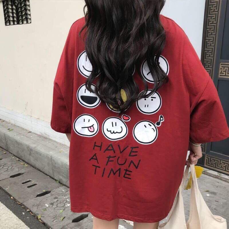 Áo thun tay lỡ unisex in icon mặt cười