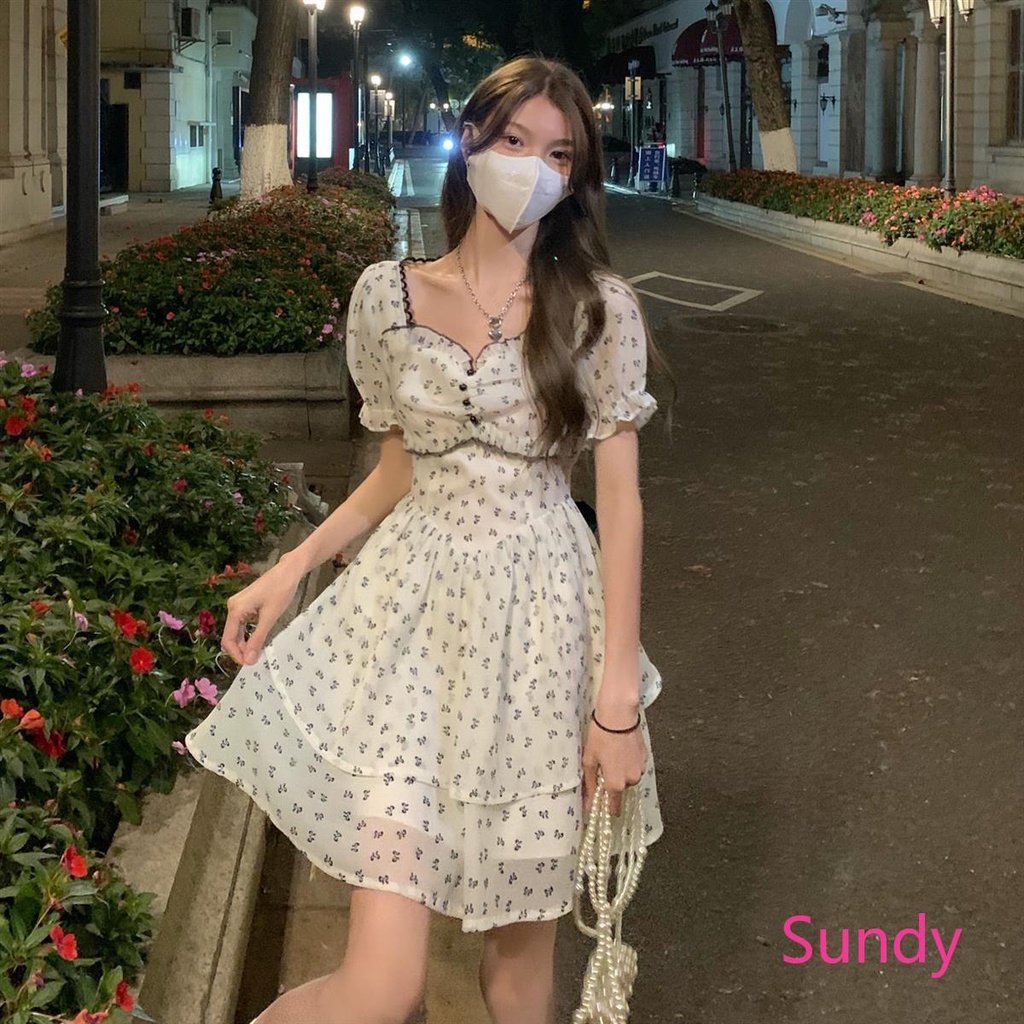 Đầm Hoa Hở Lưng Phối Nơ Thời Trang Mùa Hè Phong Cách Vintage