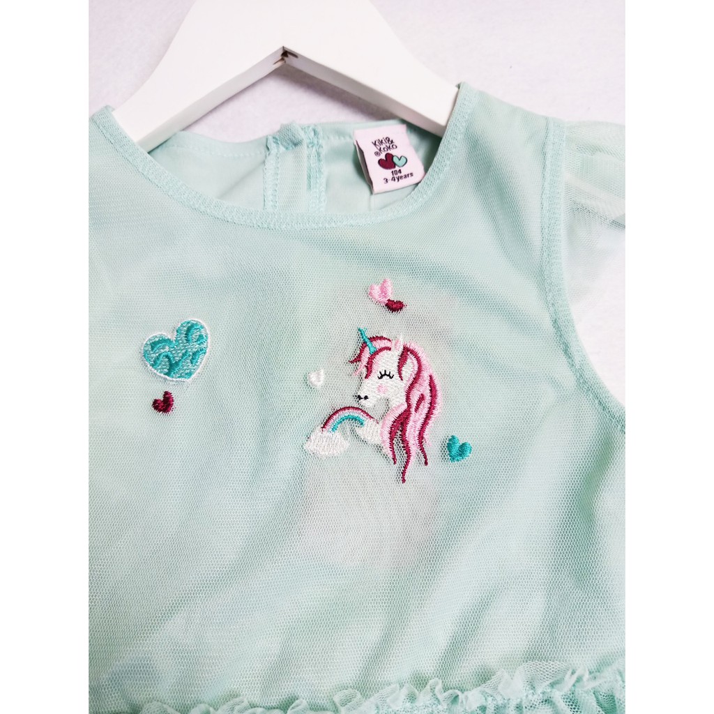 Váy Đầm Ren xanh ngọc thêu hình Pony cực xinh  (11 - 26kg)
