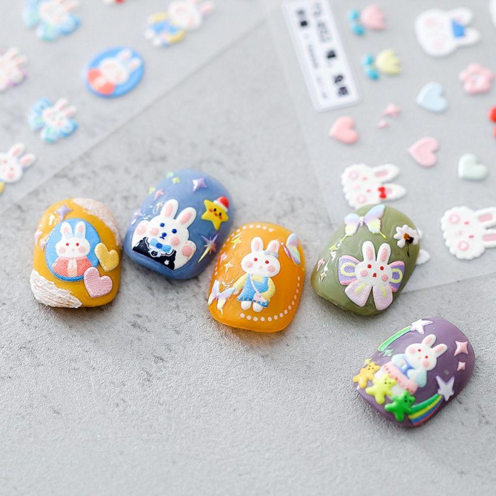 Miếng Dán Trang Trí Móng Tay 3D Hình Thỏ Hoạt Hình Xinh Xắn