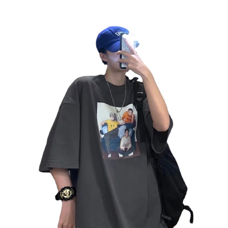 Áo Thun Mùa Hè Dáng Rộng Tay Cộc Cổ Tròn In Họa Tiết Hoạt Hình Phong Cách Hip Hop Đường Phố Cho Nam Và Nữ size M-8XL