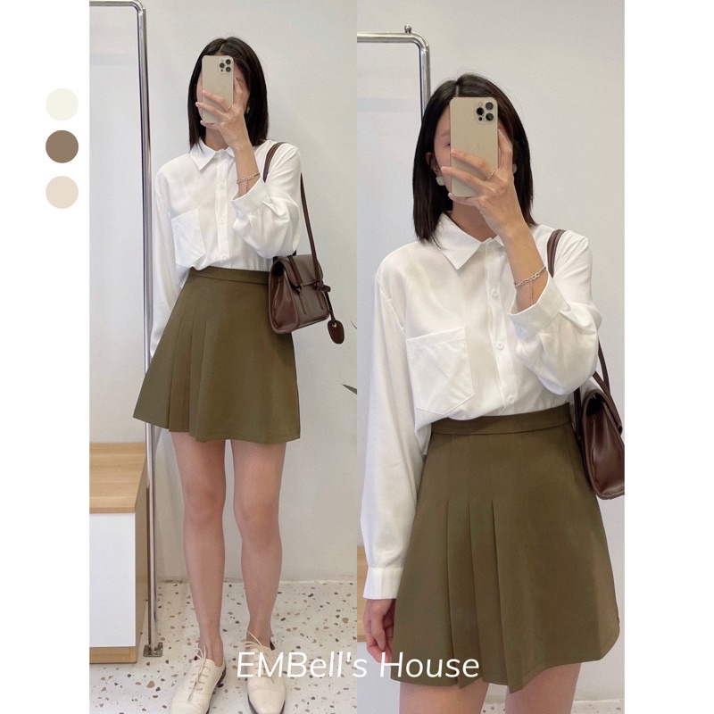 Áo sơ mi trơn freesize túi trước ngực A49
