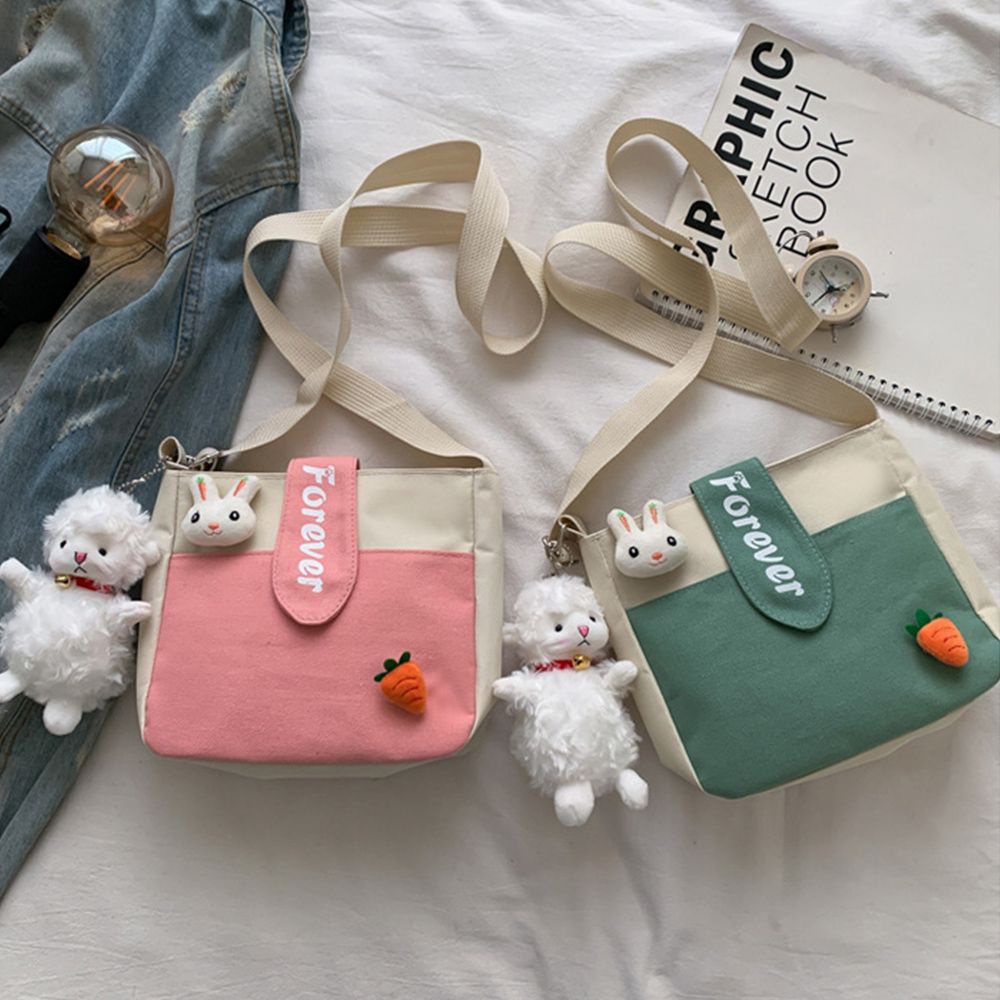 Túi đeo vai bằng vải canvas hình búp bê dễ thương sức chứa lớn phong cách Hàn Quốc thời trang cho nữ