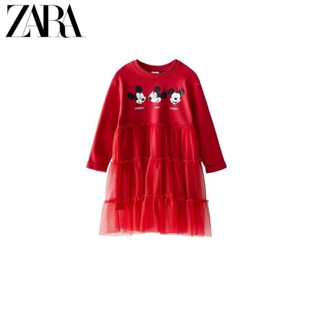 Váy ZARA đỏ mickey chân ren size 5-14years