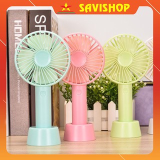 Quạt mini 🔴SAVISHOP🔴 Quạt cầm tay- quạt tích điện 3 tốc độ gió có đế để bàn tiện dụng  giải nhiệt mùa hè