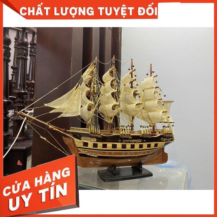 Mô hình thuyền buồm FRANCE dài 52cm - Thân tàu dài 40cm - Buồm Trắng Vàng - Gỗ Tràm tự nhiên
