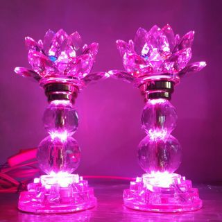 Cặp đèn thờ 7 màu hoa sen pha lê cao cấp mo1