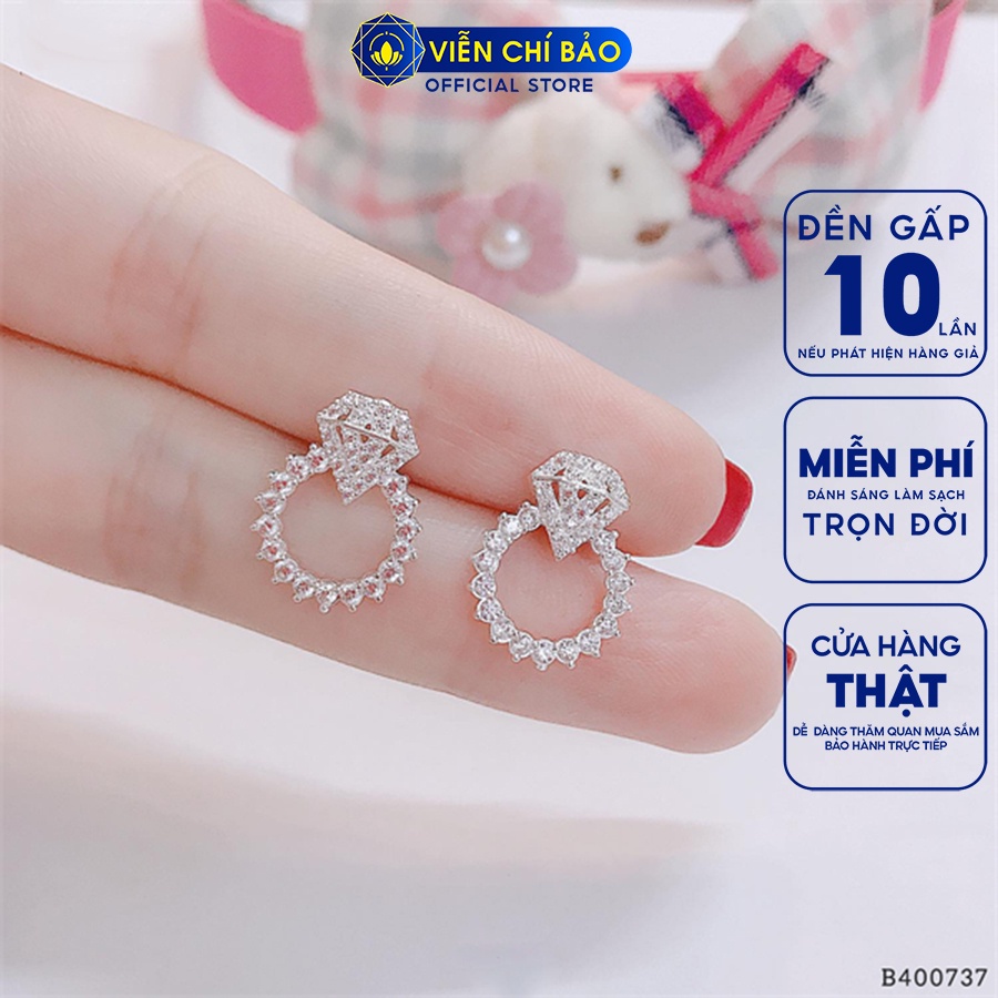 Bông tai bạc nữ hình nhẫn đính đá chất liệu bạc 925 thời trang phụ kiện trang sức Viễn Chí Bảo B400737