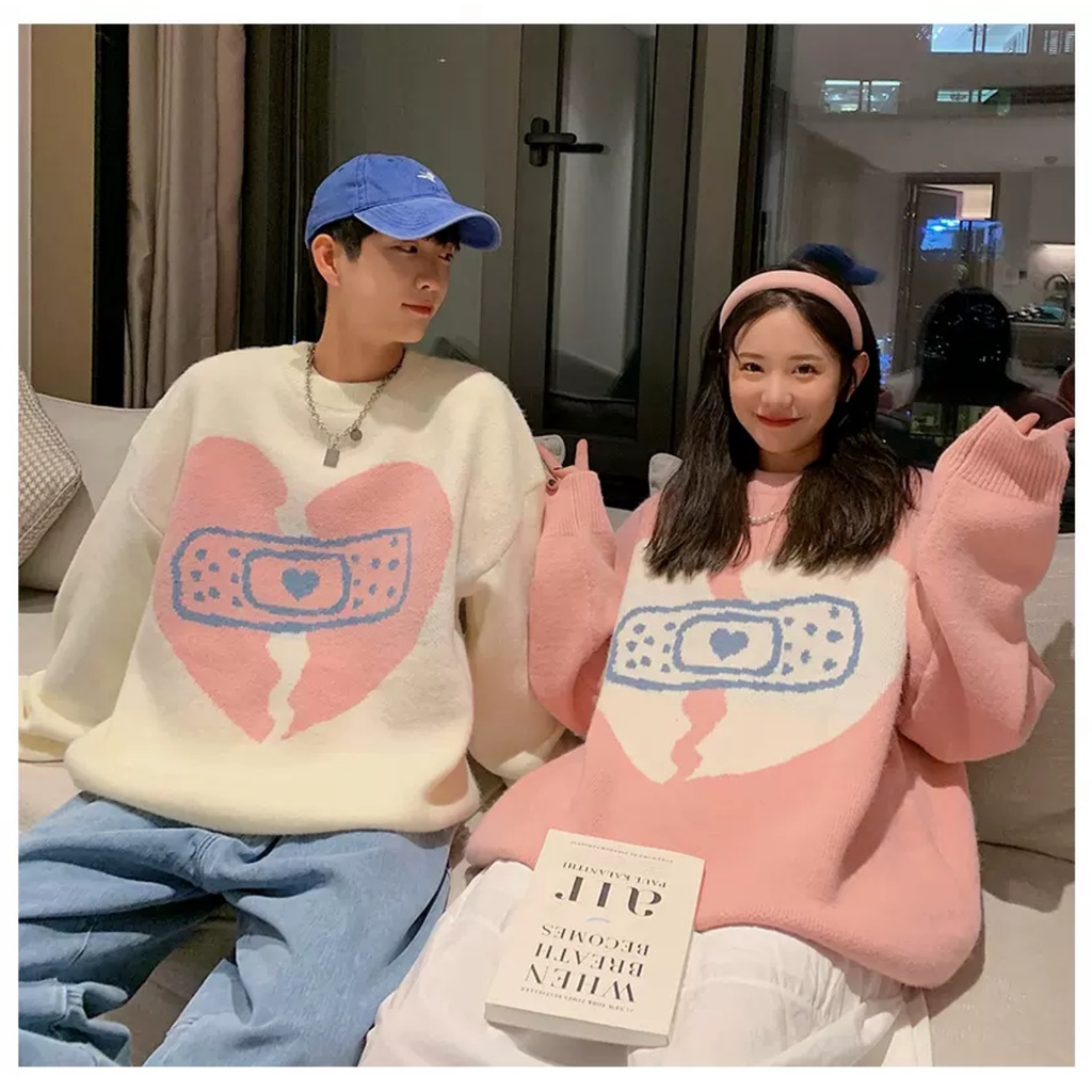Áo len cặp đôi trái tim tình yêu chữ unisex nam nữ