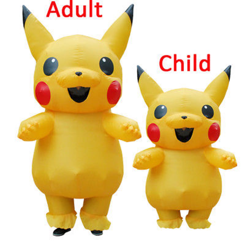 Yellow Inflatable Pokemon Pikachu Costume Mascot Cosplay Adult Kids Mascot Costume Carnival Fantasy Halloween Costumes For Women Men Girl Boy