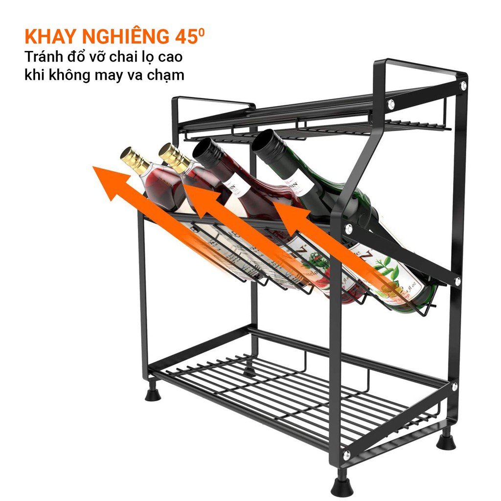 [𝐅𝐫𝐞𝐞𝐬𝐡𝐢𝐩] Kệ gia vị đen inox 304 VANDO, kiểu dáng thông minh không cần lắp đặt