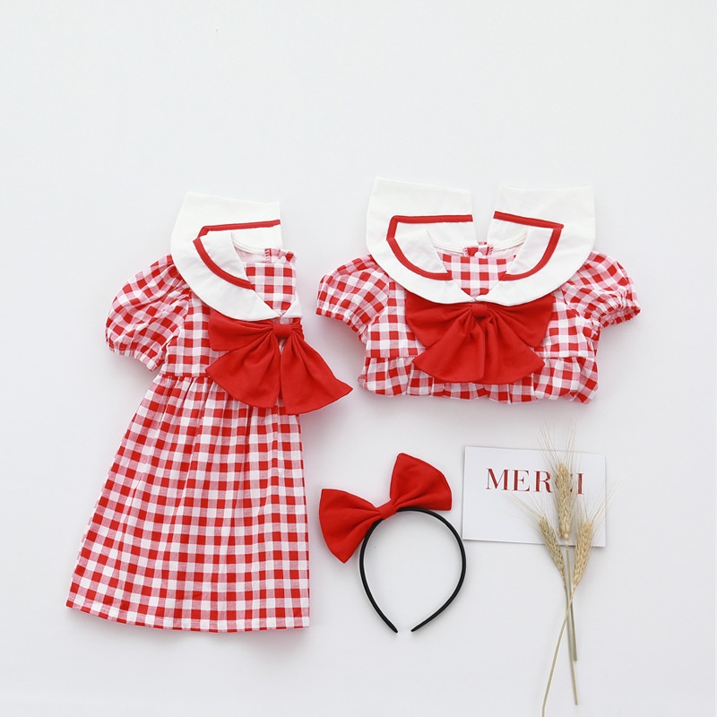 Bộ Áo Liền Quần Tay Ngắn + Băng Đô Phong Cách Hàn Quốc Dễ Thương Thời Trang Mùa Hè Cho Bé Gái