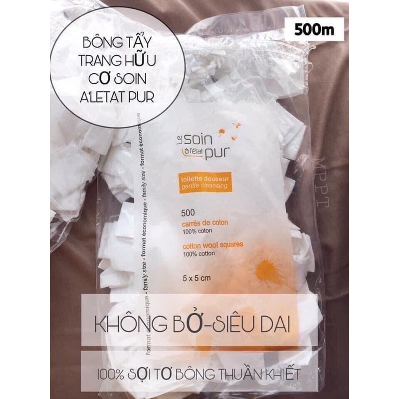 Bông tẩy trang Pháp 600miếng Tetra 100% cotton date dài