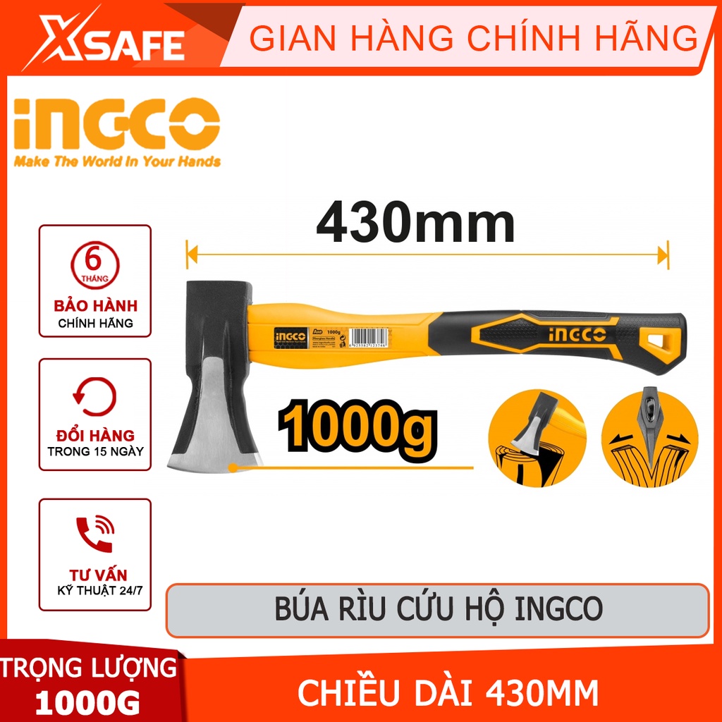 Búa rìu cầm tay INGCO HAX03010008 Búa rìu cứu hộ chuyên dùng cho lính cứu hỏa, nhân viên cứu hộ phá khóa - [XSAFE]