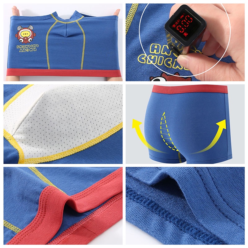 SUGE Bộ 4 Quần Lót Boxer Cotton In Họa Tiết Hoạt Hình Người Nhện Cho Bé Trai