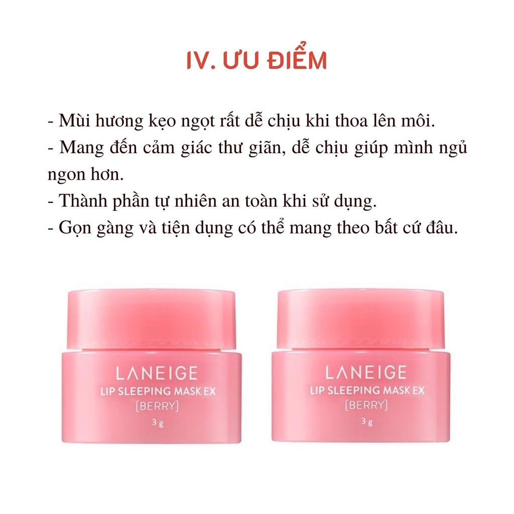 Dưỡng môi Laneige, Mặt nạ ngủ ủ môi Laneige Lip Sleeping Mask - Sản phẩm chính hãng