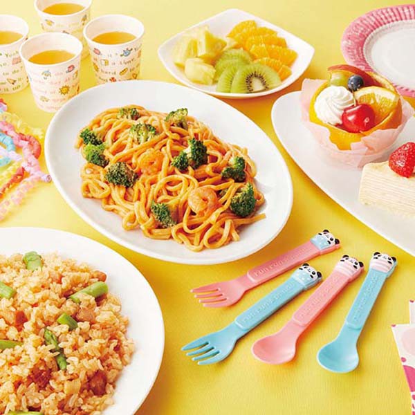 Set 6 thìa, dĩa nhựa cho bé hình gấu trúc - Nhật Bản
