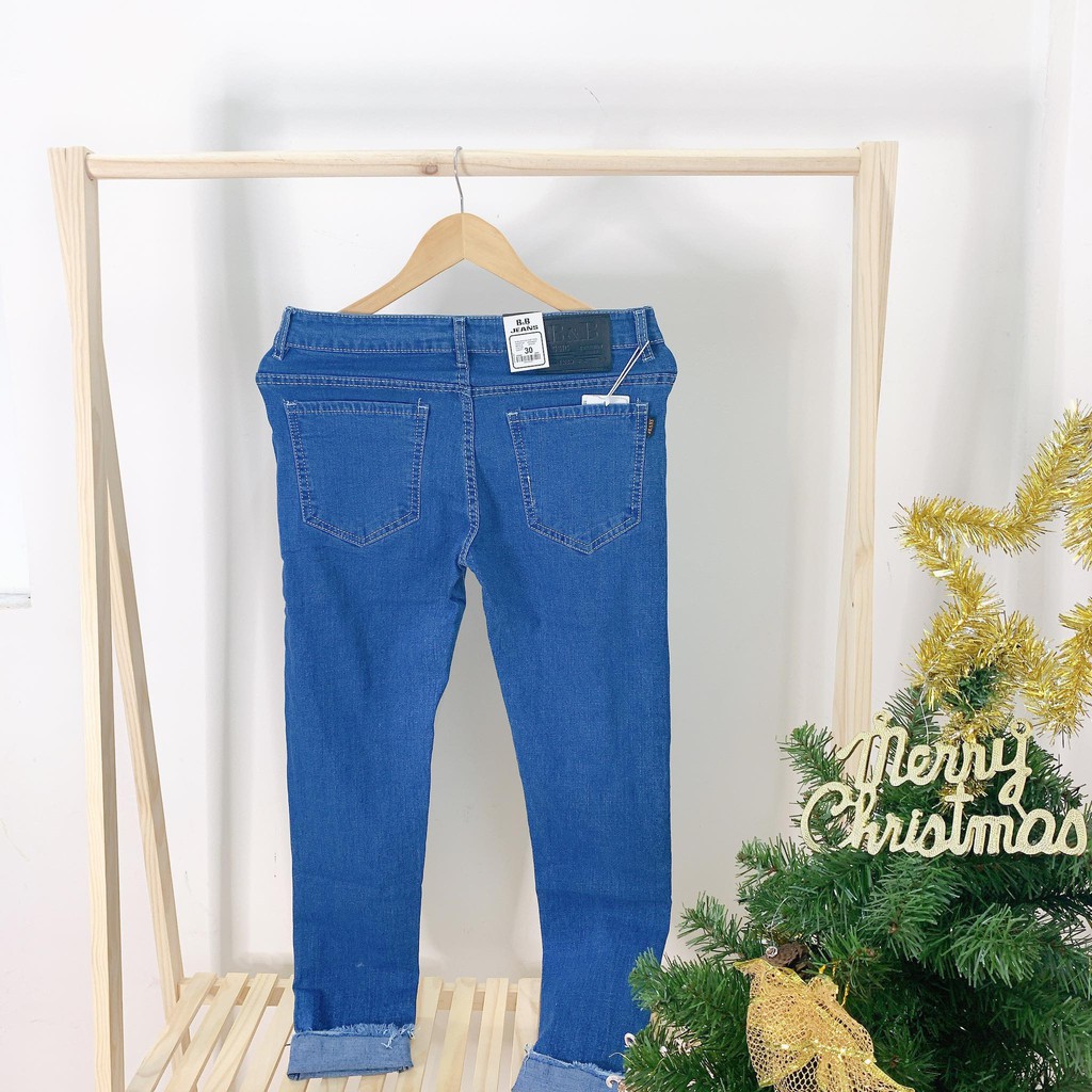 QUẦN JEAN NAM 9640 XANH THÊU CHỮ GỐI FORM SKINNY FIT CO GIÃN MR SMILE 99 SHOP